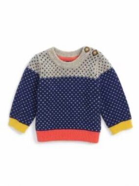 Baby Boden colorblock Knit Sweater Sz 2-3 Y Blue Preppy Cotton Blend